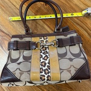 Coach Hamptons Signature Stripe Medium Carryall Satchel Tote Bag